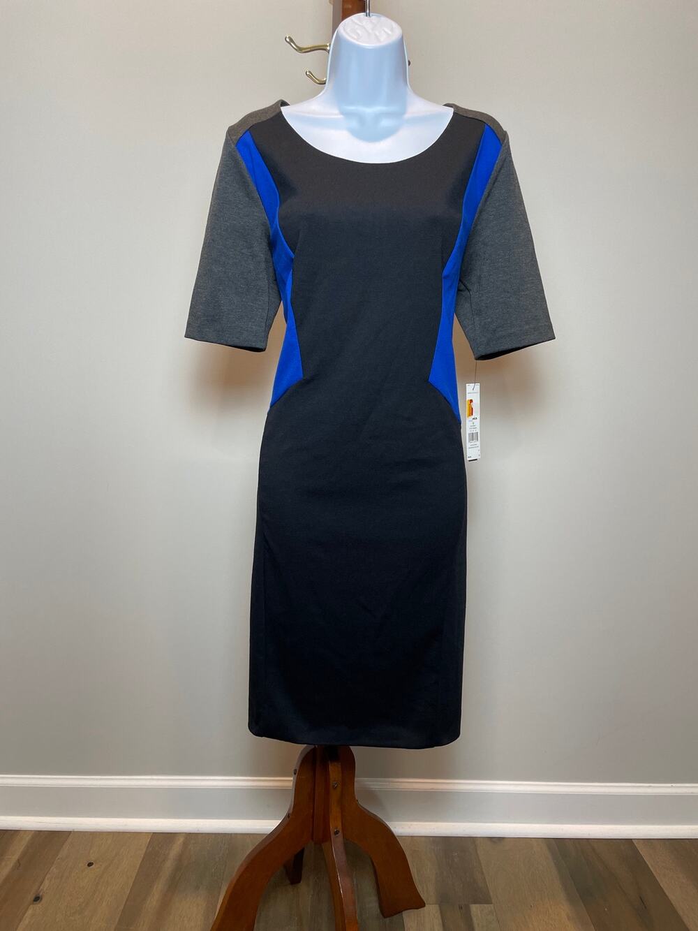 Dana Buchman Colorblock Sheath Dress 12 Black Blue Gray NWT